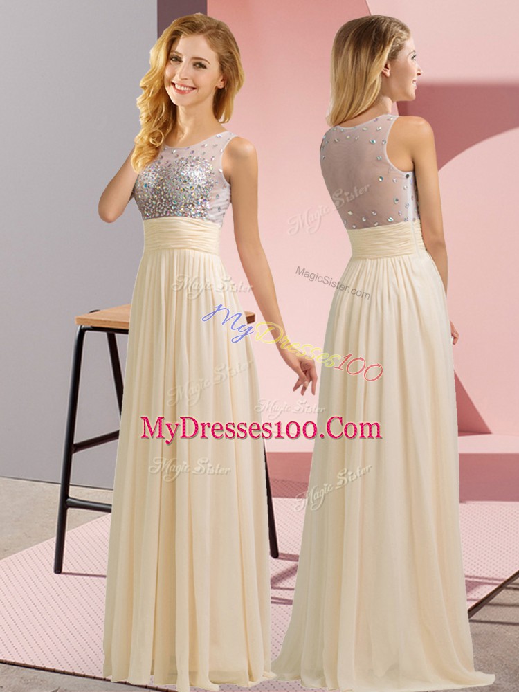 Fitting Sleeveless Floor Length Beading Side Zipper Bridesmaid Gown with Champagne