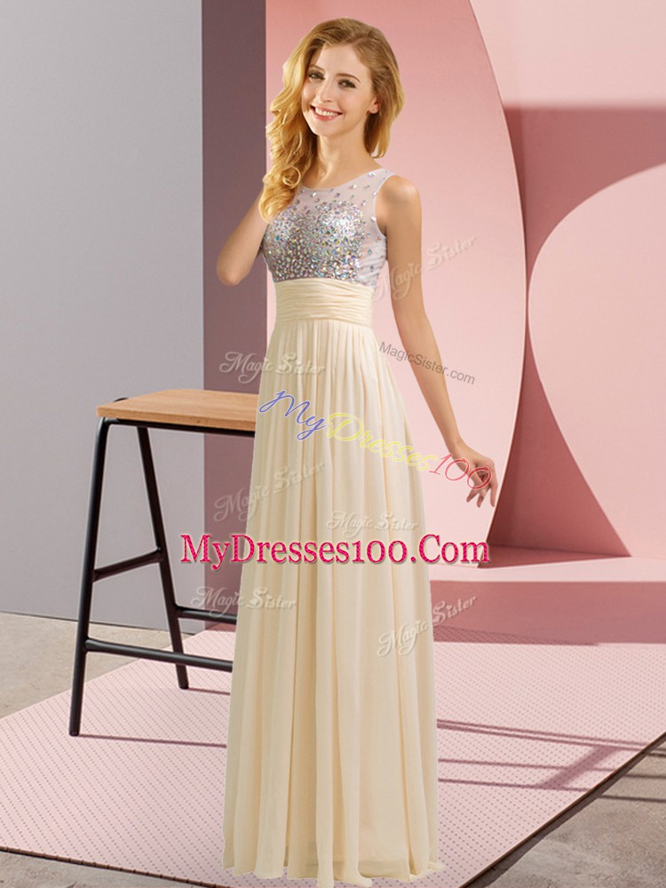 Fitting Sleeveless Floor Length Beading Side Zipper Bridesmaid Gown with Champagne