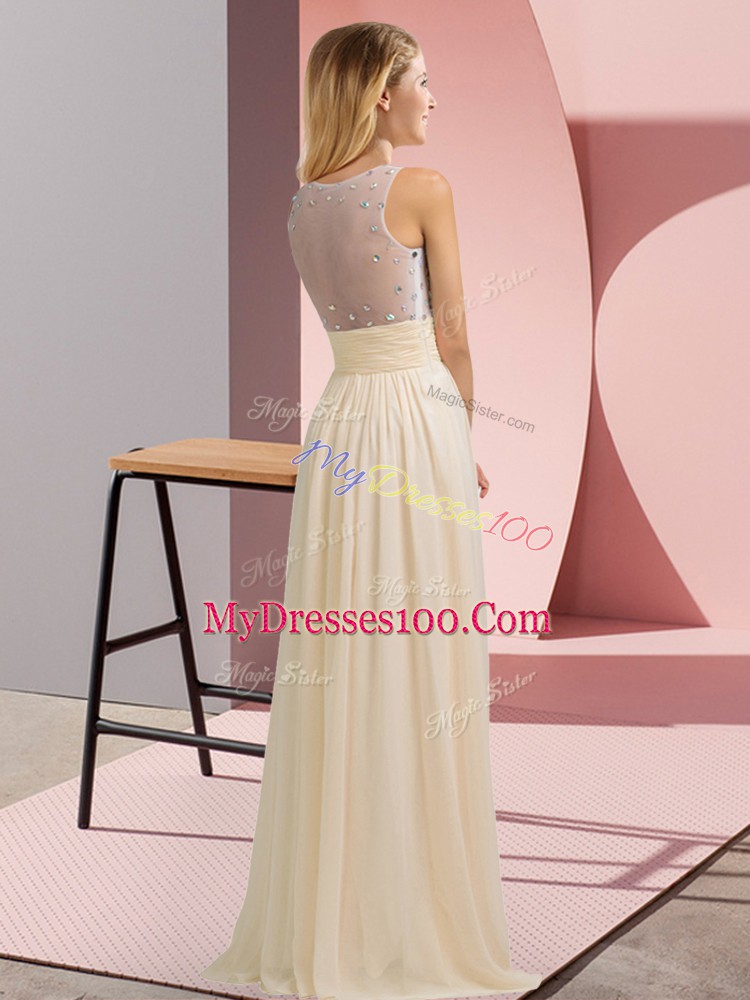 Fitting Sleeveless Floor Length Beading Side Zipper Bridesmaid Gown with Champagne