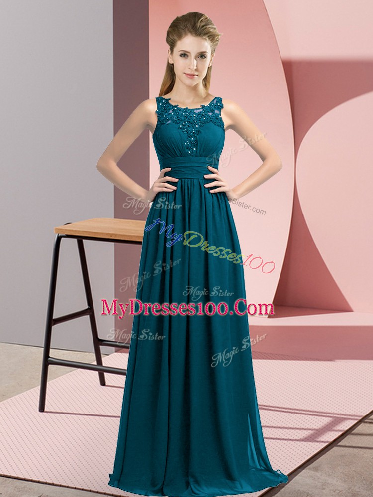 Trendy Scoop Sleeveless Zipper Court Dresses for Sweet 16 Teal Chiffon
