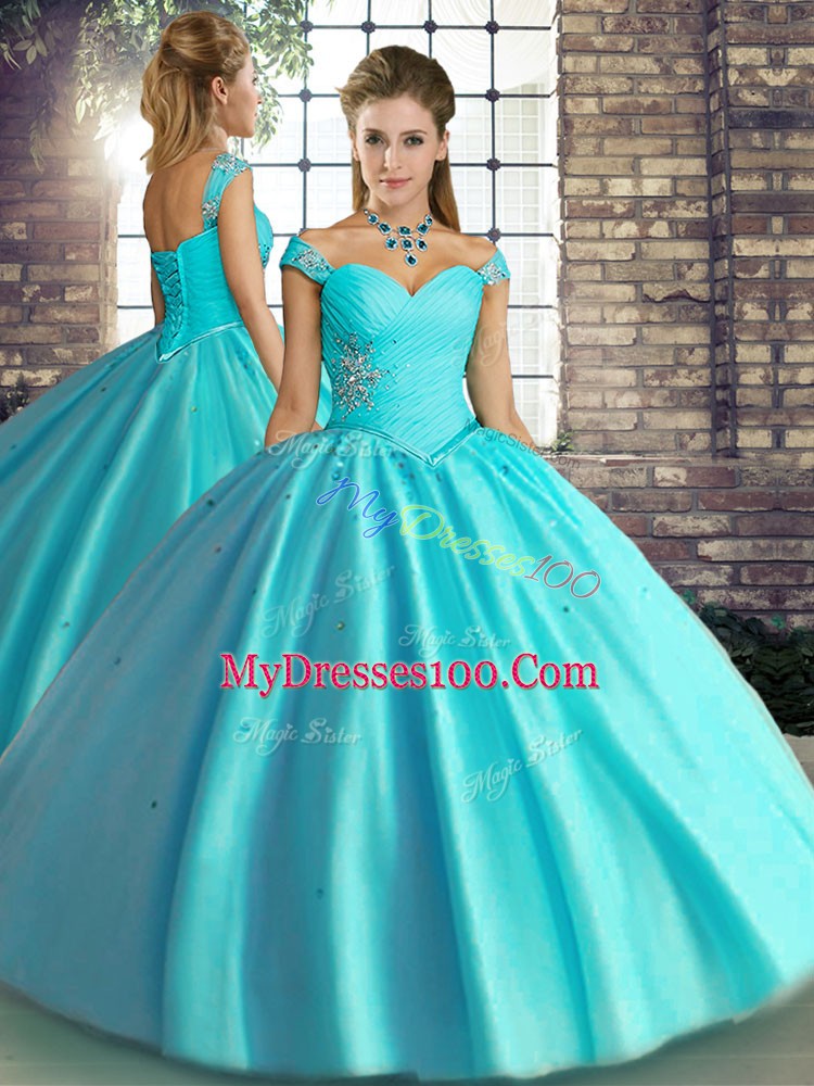 High Class Tulle Sleeveless Floor Length Quinceanera Gowns and Beading