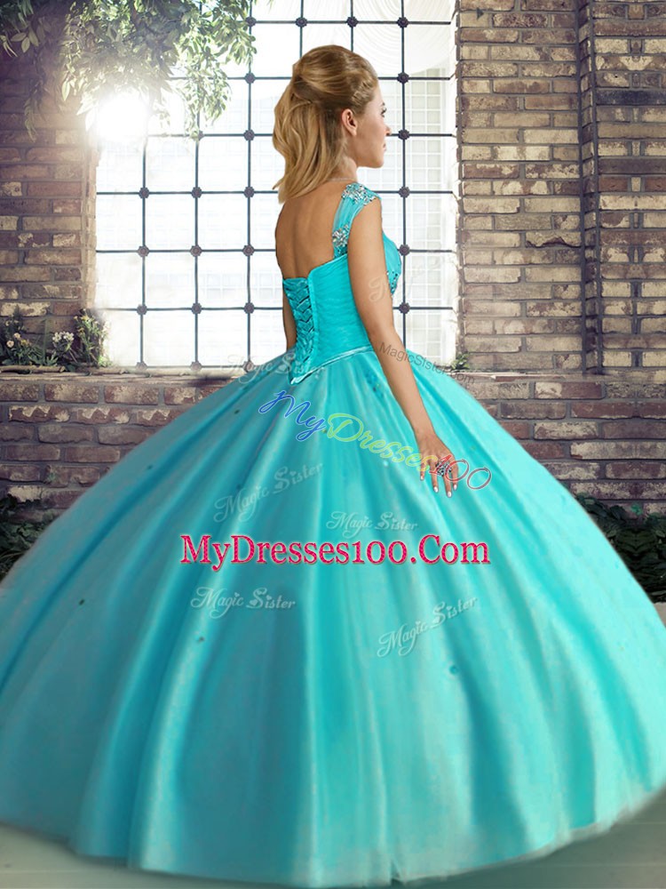 High Class Tulle Sleeveless Floor Length Quinceanera Gowns and Beading