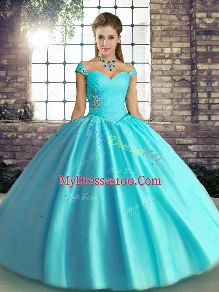 High Class Tulle Sleeveless Floor Length Quinceanera Gowns and Beading