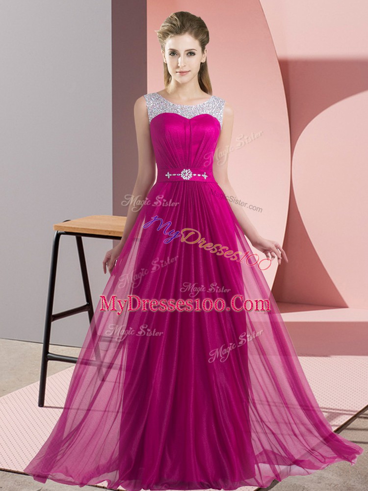 Smart Fuchsia Sleeveless Chiffon Lace Up Bridesmaids Dress for Wedding Party