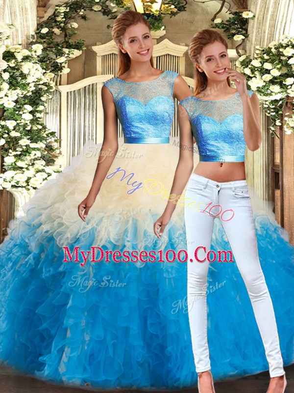 Multi-color Sleeveless Lace and Ruffles Floor Length Quinceanera Gowns