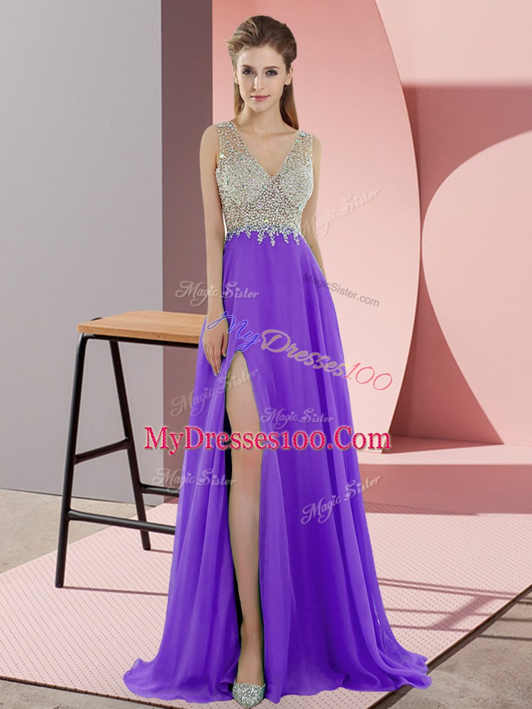 Lavender Empire Beading Going Out Dresses Zipper Chiffon Sleeveless