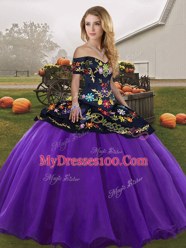 Glorious Purple Off The Shoulder Neckline Embroidery 15th Birthday Dress Sleeveless Lace Up