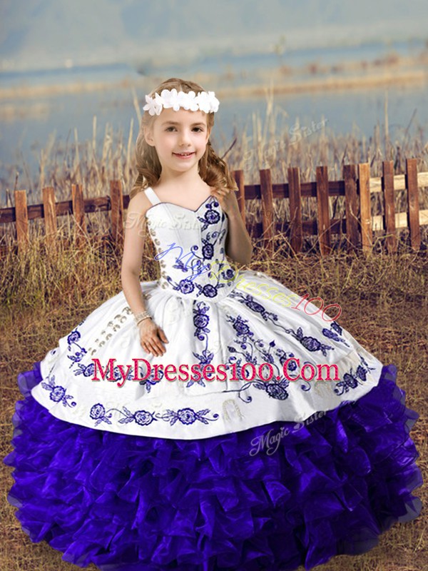Superior Ball Gowns Kids Pageant Dress Purple Straps Organza Sleeveless Floor Length Lace Up