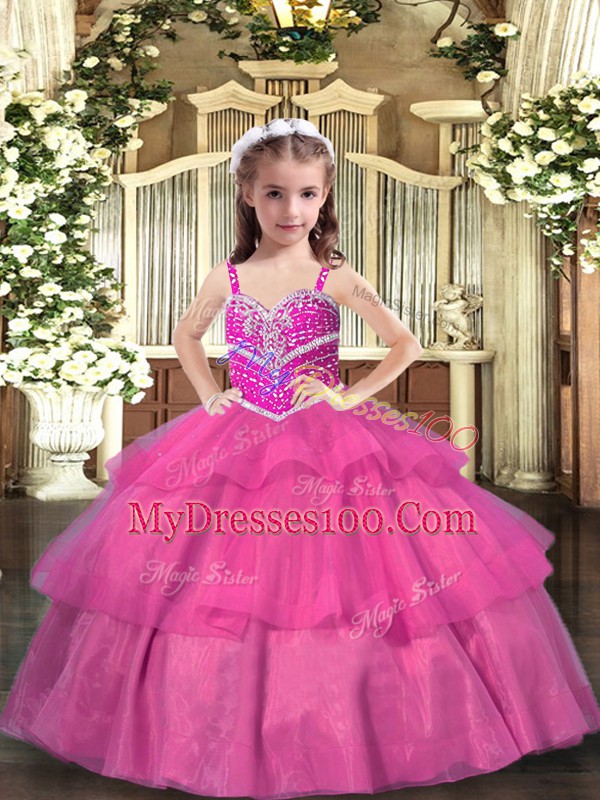 Discount Floor Length Lilac Pageant Dress for Teens Straps Sleeveless Lace Up
