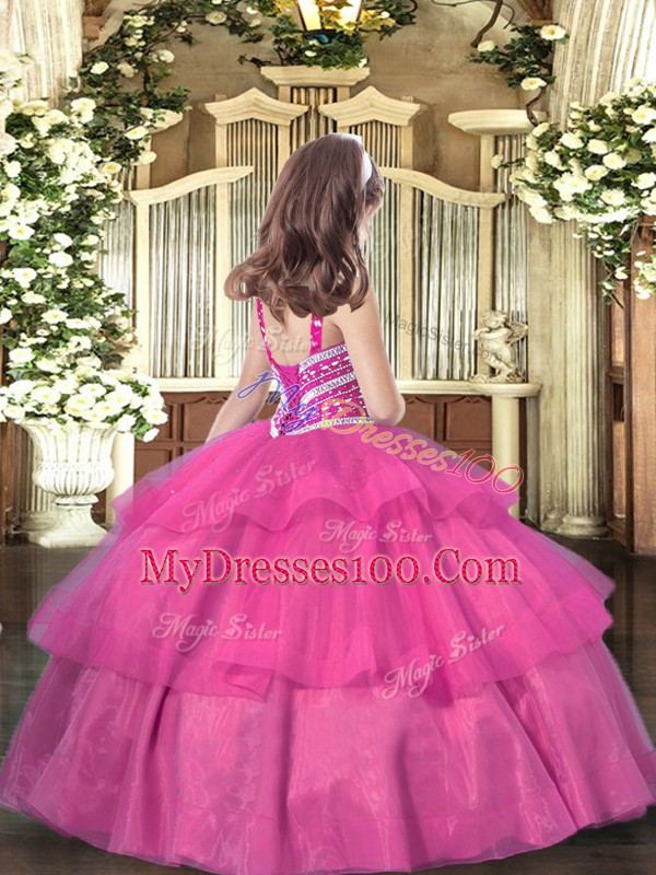 Discount Floor Length Lilac Pageant Dress for Teens Straps Sleeveless Lace Up