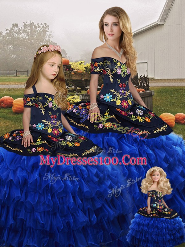 Affordable Organza Sleeveless Floor Length 15th Birthday Dress and Embroidery and Ruffled Layers