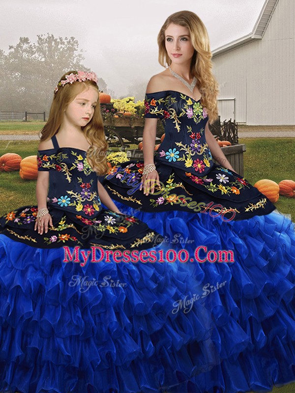Affordable Organza Sleeveless Floor Length 15th Birthday Dress and Embroidery and Ruffled Layers