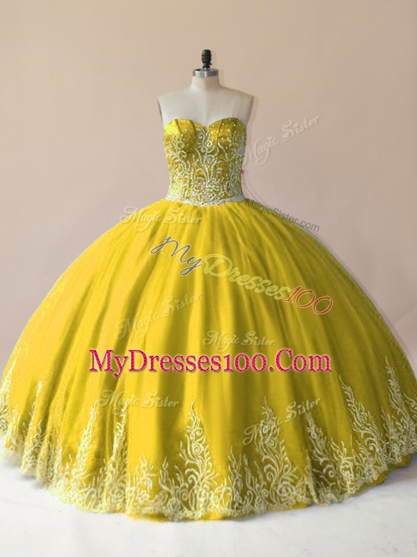 Olive Green Ball Gown Prom Dress Sweet 16 and Quinceanera with Embroidery Sweetheart Sleeveless Lace Up
