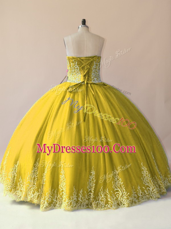 Olive Green Ball Gown Prom Dress Sweet 16 and Quinceanera with Embroidery Sweetheart Sleeveless Lace Up