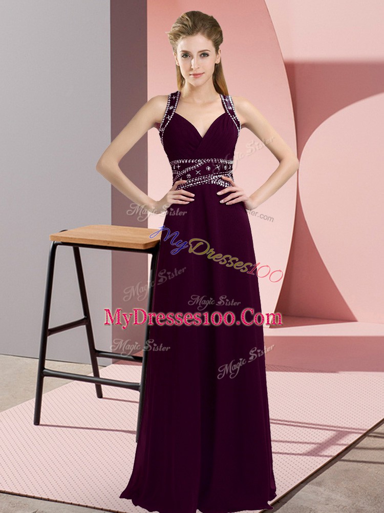 Custom Made Dark Purple Evening Dress Prom and Party with Beading Straps Sleeveless Backless