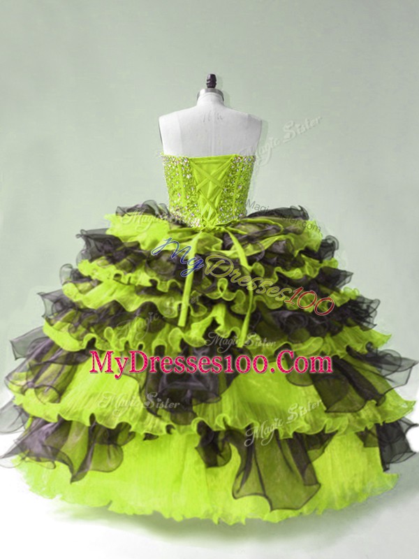 Yellow Green Ball Gowns Beading Quinceanera Dress Lace Up Organza Sleeveless