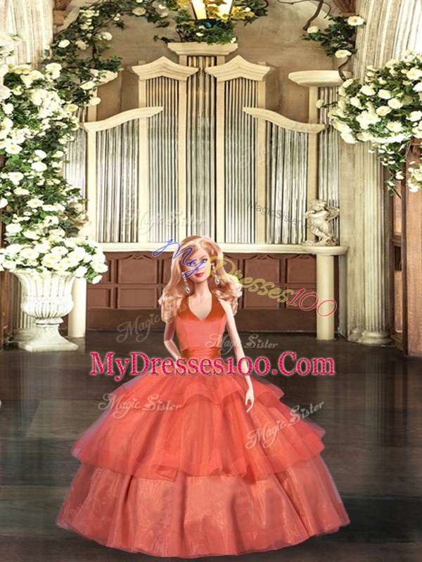 Organza Sleeveless Floor Length Quinceanera Gowns and Ruffled Layers