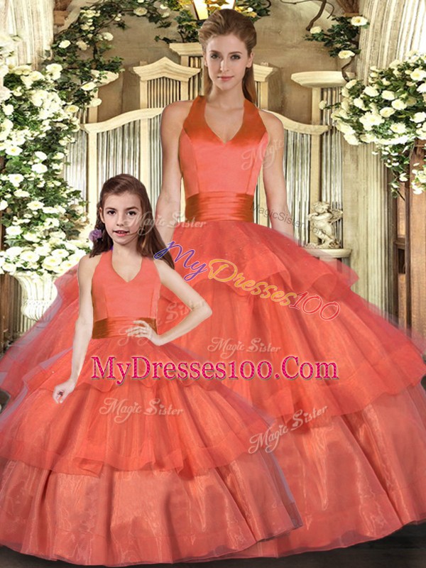 Organza Sleeveless Floor Length Quinceanera Gowns and Ruffled Layers