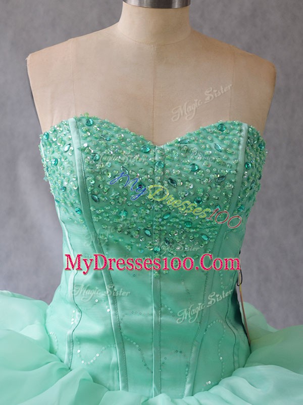 Elegant Apple Green Organza Lace Up Vestidos de Quinceanera Sleeveless Floor Length Beading and Pick Ups