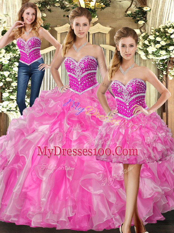 Flirting Sleeveless Lace Up Floor Length Beading and Ruffles Ball Gown Prom Dress
