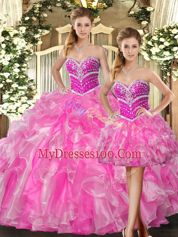 Flirting Sleeveless Lace Up Floor Length Beading and Ruffles Ball Gown Prom Dress