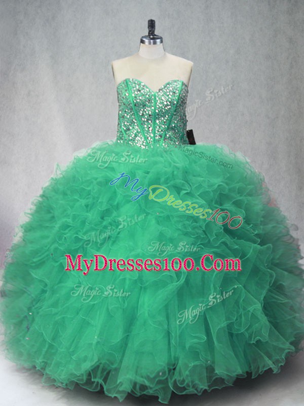 Tulle Sleeveless Floor Length 15th Birthday Dress and Beading and Ruffles