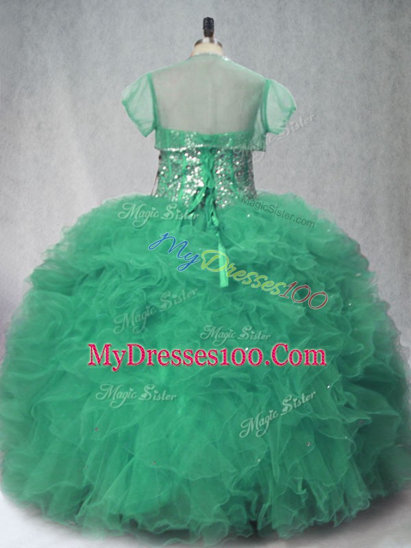 Tulle Sleeveless Floor Length 15th Birthday Dress and Beading and Ruffles