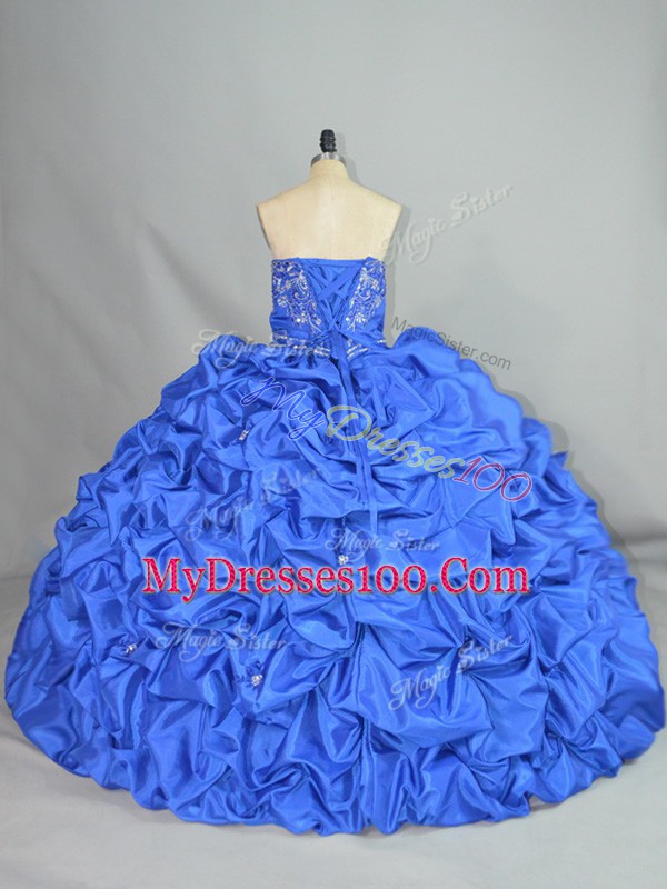 Sweetheart Sleeveless Taffeta Ball Gown Prom Dress Embroidery and Pick Ups Lace Up