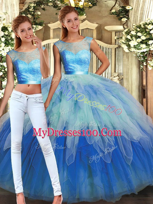 Vintage Ball Gowns Quinceanera Dress Multi-color Scoop Tulle Sleeveless Floor Length Backless