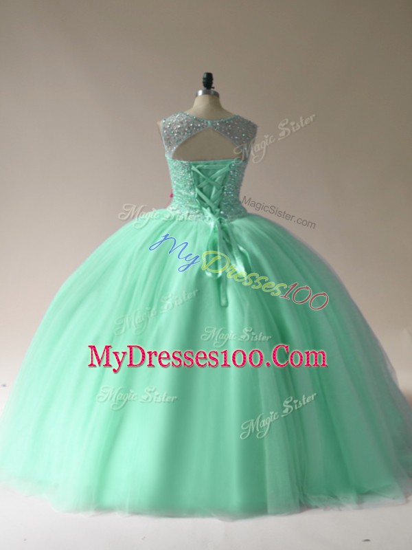Apple Green Sweet 16 Dresses Sweet 16 and Quinceanera with Beading Scoop Sleeveless Lace Up