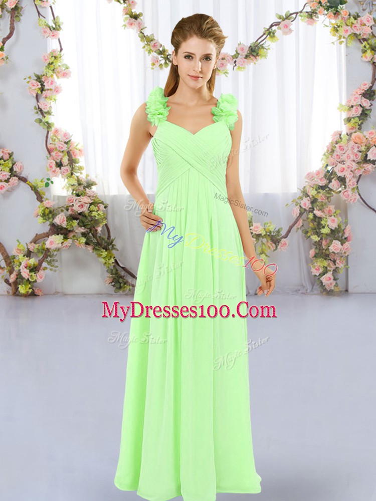 Customized Empire Chiffon Straps Sleeveless Hand Made Flower Floor Length Lace Up Bridesmaid Gown