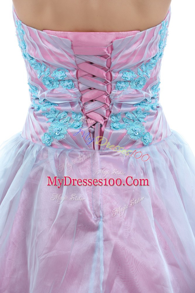 Dramatic Light Blue Sleeveless Floor Length Appliques Lace Up Sweet 16 Dresses