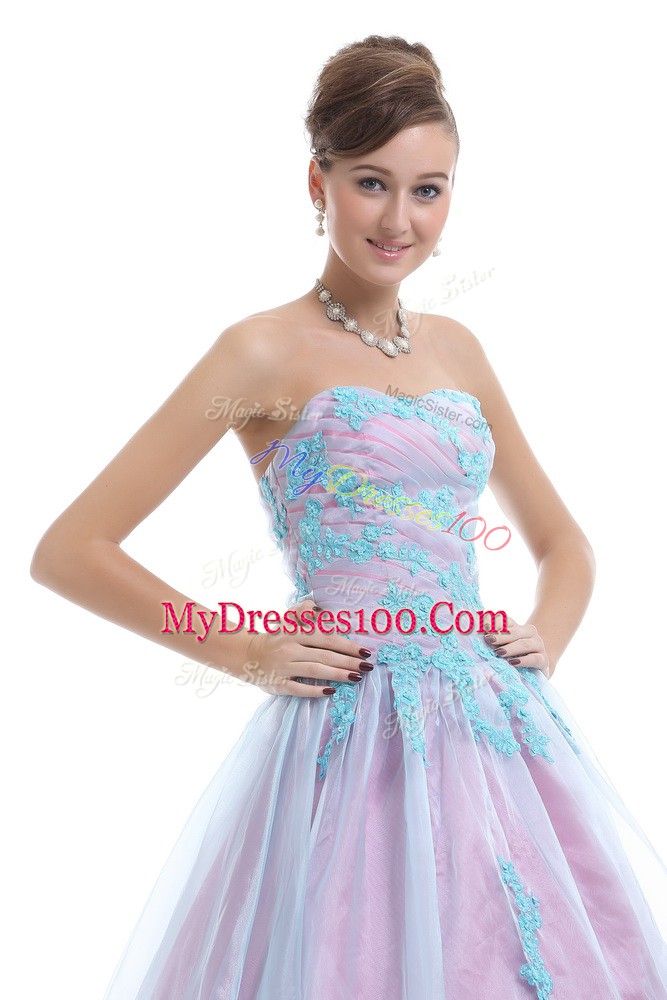 Dramatic Light Blue Sleeveless Floor Length Appliques Lace Up Sweet 16 Dresses