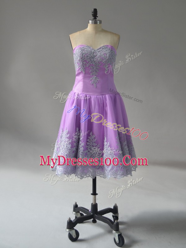 Pretty Tulle Sweetheart Sleeveless Lace Up Appliques and Embroidery Prom Evening Gown in Lavender