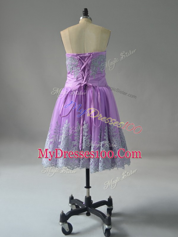 Pretty Tulle Sweetheart Sleeveless Lace Up Appliques and Embroidery Prom Evening Gown in Lavender