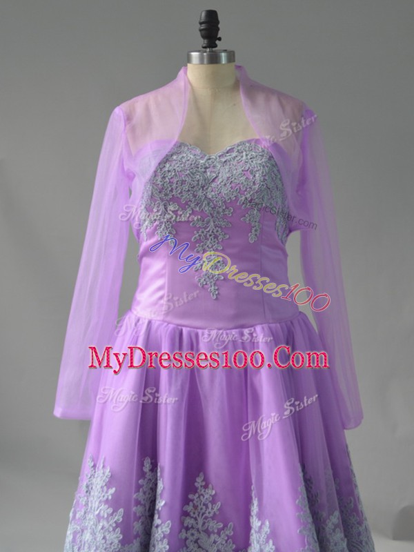 Pretty Tulle Sweetheart Sleeveless Lace Up Appliques and Embroidery Prom Evening Gown in Lavender