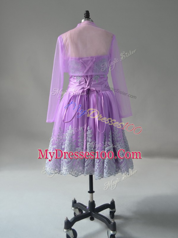 Pretty Tulle Sweetheart Sleeveless Lace Up Appliques and Embroidery Prom Evening Gown in Lavender
