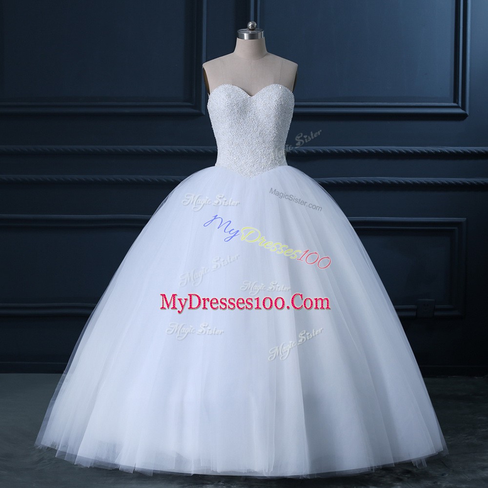 New Style White Sleeveless Tulle Brush Train Lace Up Wedding Dress for Wedding Party