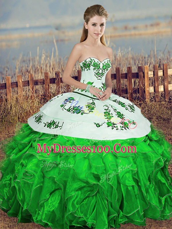 Fitting Floor Length Ball Gowns Sleeveless Green 15th Birthday Dress Lace Up