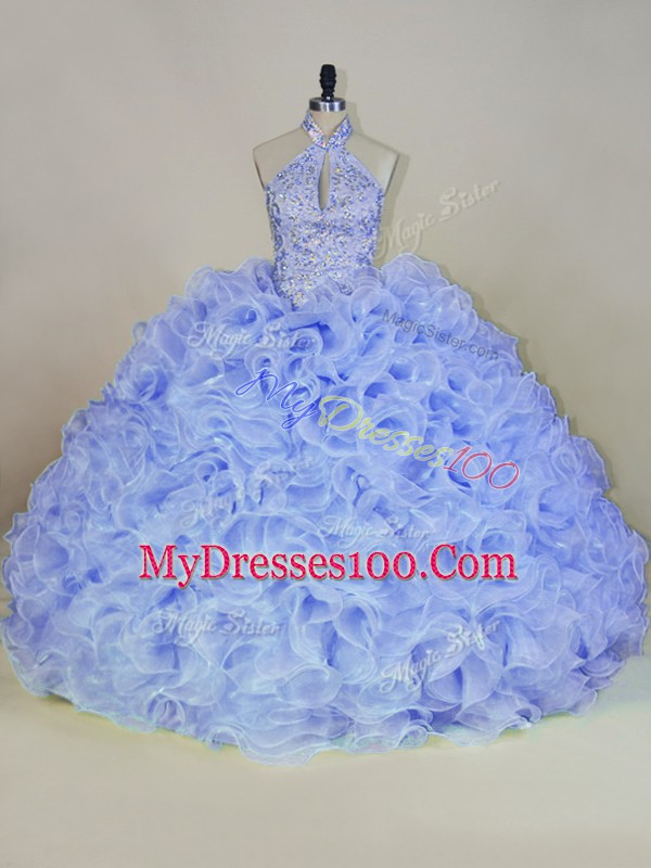 Sleeveless Beading Lace Up 15 Quinceanera Dress with Lavender Brush Train