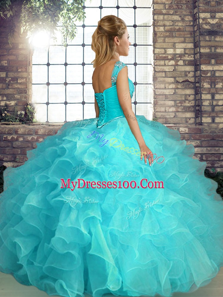 Off The Shoulder Sleeveless Lace Up Quince Ball Gowns Orange Organza
