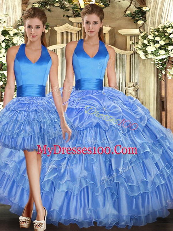 High End Sleeveless Ruffles and Pick Ups Lace Up Sweet 16 Quinceanera Dress