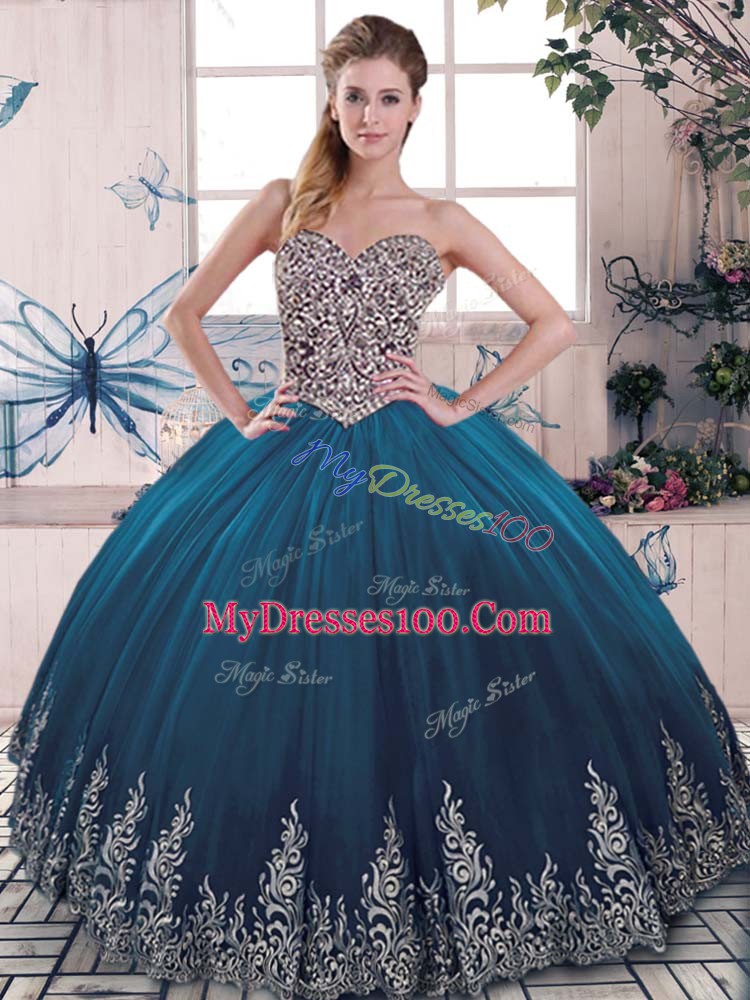 Amazing Sleeveless Beading and Appliques Lace Up Ball Gown Prom Dress