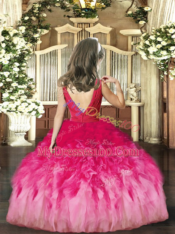 Stunning Floor Length Rust Red Child Pageant Dress V-neck Sleeveless Backless