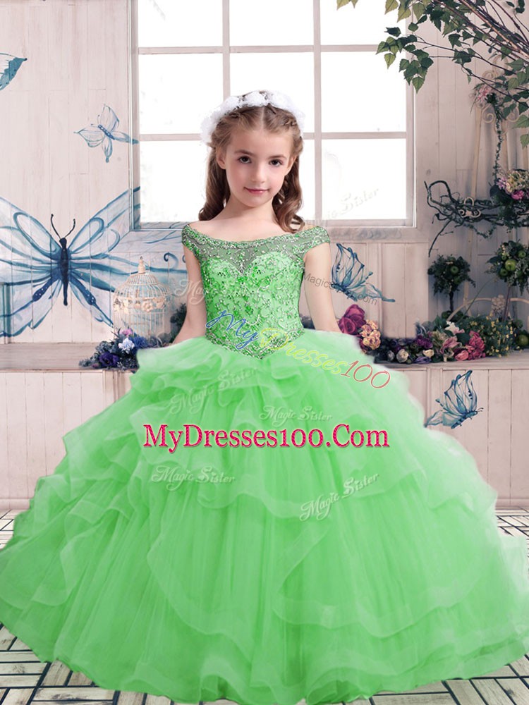 Sleeveless Lace Up Floor Length Beading Girls Pageant Dresses
