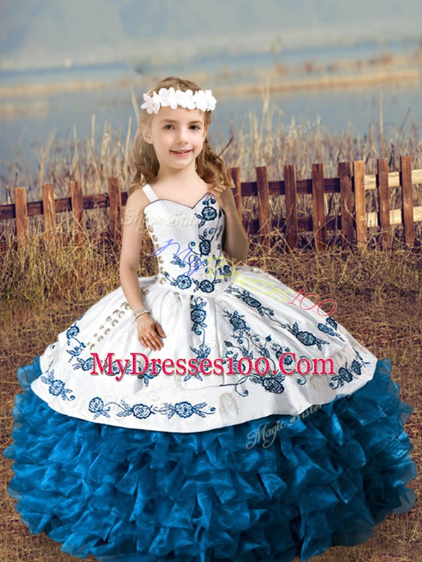 Best Organza Sleeveless Floor Length Little Girl Pageant Gowns and Embroidery and Ruffles