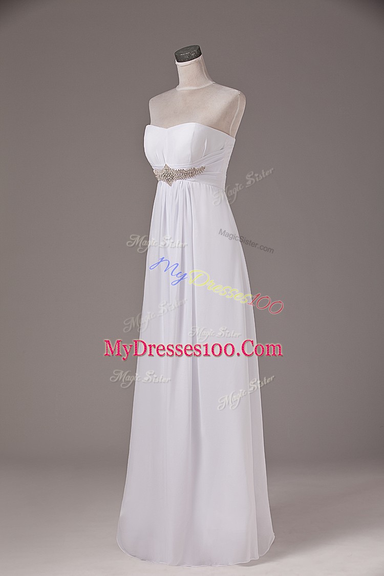 Fitting White Empire Strapless Sleeveless Chiffon Floor Length Lace Up Beading Bridal Gown