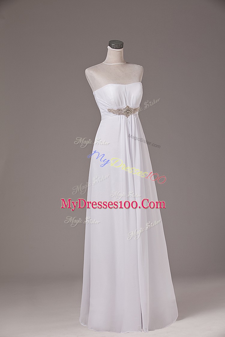 Fitting White Empire Strapless Sleeveless Chiffon Floor Length Lace Up Beading Bridal Gown