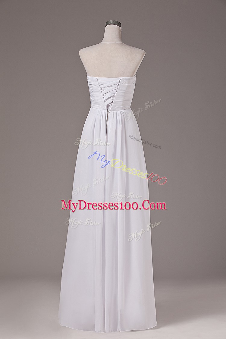Fitting White Empire Strapless Sleeveless Chiffon Floor Length Lace Up Beading Bridal Gown