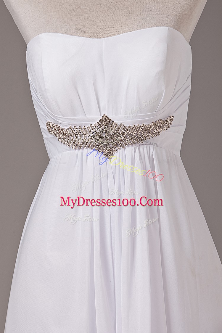 Fitting White Empire Strapless Sleeveless Chiffon Floor Length Lace Up Beading Bridal Gown